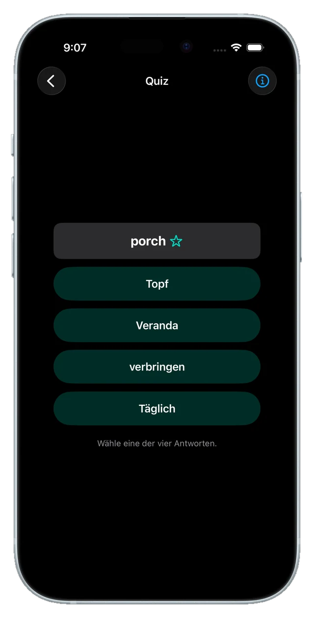Multiple-Choice-Quiz mit vier Antwortmöglichkeiten