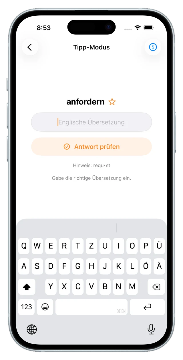 Tipp-Modus mit Eingabefeld und Bildschirmtastatur