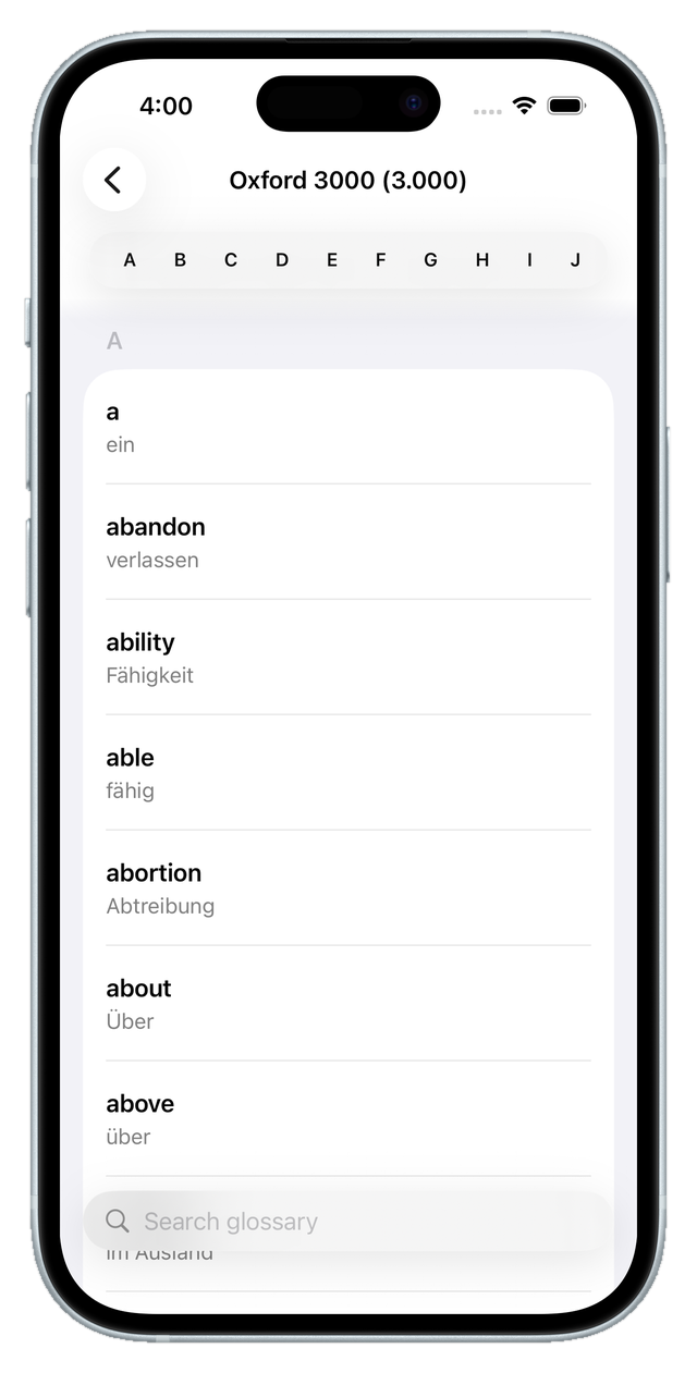 The Oxford 3000 word list, A to Z, with translations
