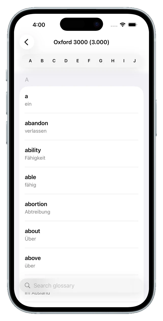 The Oxford 3000 word list, A to Z, with translations